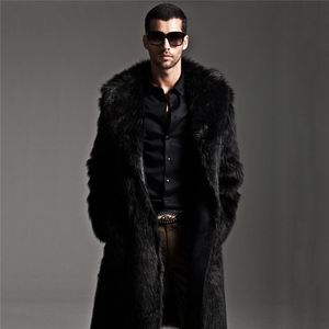 Casaco de peles de peles longas homens de inverno jaqueta punk jaquetas de parka de comprimento completo sobretudo de couro masculino manteau plus size