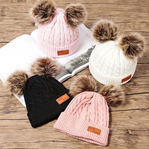 8 Styles Winter Hat Boys Girls Knitted Beanies Thick Baby Cute Hair Ball Cap Infant Toddler Warm Caps Boy Girl Pom Poms Warmer Hats M926