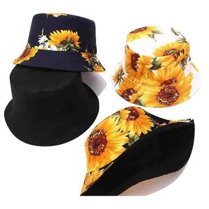 2021アウトドアバケツ帽子3DひまわりのプリントStingy Brim Hats 2つの階地の暖かい夏の日サンシェードの帽子のための女性の女の子ギフトファッション