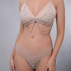 Rhinestone Moda Moda Mesh Tassel Set Set Pas Dla Kobiet Stringi Bikini DIY Sexy Taniec Belling Bling Body Biżuteria Biustonosz Prezenty