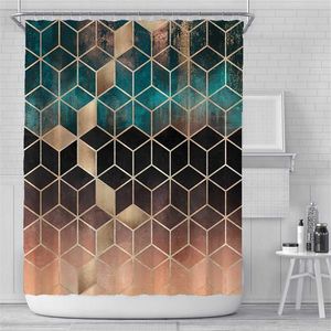 200x180cm 3D geometric marble printing bathroom shower curtain polyester waterproof home decoration bathroom curtain with hook 211116