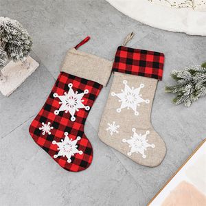3D Kar Tanesi Damalı Noel Çorap Xmas-Ağaç Asılı Dekorasyon Süsler Gingham Noel Çorap Çocuklar Şeker Hediye Çantası T9I001389