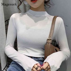 Jesień Plus Size White Shirt Kobiety Tight Pullover Z Długim Rękawem Top Koreański O-Neck Bluzki Casual Blusas 11414 210512