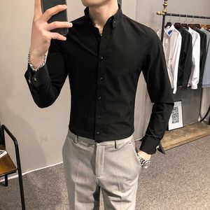 Manschettenknöpfe Hemden Männer Langarm Slim Fit Kleid Hemden Männlich Business Casual Hemd Chemise Homme Streetwear Social Bluse Weiß 210527