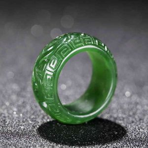 Ring aus natürlichem Jaspis, handgeschnitzt, Drachengrün, Jade, Geschenkmarke für Damen und Herren