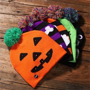 1pcs Happy Decorations Luminous Knitted Skull Ghost with Lamp Cap Children Adult Hat Halloween Party Supplies