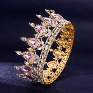جولة الزفاف Tiaras و Crowns Crystals Headpeeds Vintage Royal Queen Women Pageant Prom Rhinestone Hair Fascinators Orna315U