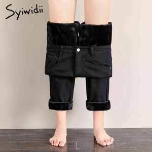Syiwidii ​​czarne dżinsy kobiety wysoki spodnie elastyczne denim spodnie haremowe aksamitne ubrania vintage streetwear plus rozmiar zima spadek 210417