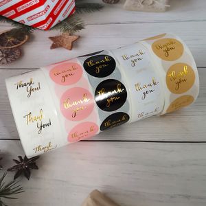 500pcs/Roll Thank You Stickers 1 inch Gold Round Gratitude Adhesive Label Stickers Envelope Seal Sticker Baked Papckage Black Pink White DIY E-Commerce Supporting