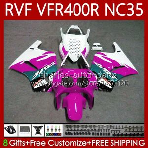 Fairings Kit för Honda NC35 V4 VFR400 R RVF400R 1994 1995 1996 1997 1998 80NO.145 RVF VFR 400 RVF400 R 400RR VFR 400R VFR400RR 94-98 VFR400R 94 95 96 97 98 Vit Rose Body