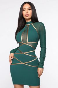 Yeşil Clubbing Elbiseleri toptan satış-Günlük Elbiseler Ziamonga Kış Uzun Kollu Dantel Bandaj Elbise Kadınlar Seksi Oymak Kulübü Mini Ünlü Akşam Pist Parti