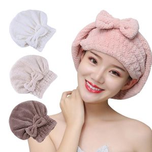 Super Soft Coral Fleece Plain Hair Dryings cap Absorbent Shower Korean Princess Hat Plush Absorbents Cute Showers Cap Drying Caps de225