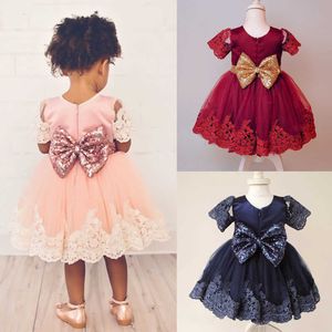 2021 Neonato Bambina Dress Summer Princess Dresses per bambini pizzo pizzo floreale abbigliamento paillettes abbigliamento infantile abbigliamento bambino vestito da bambino Q0716