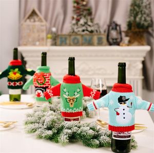 Decoração de Natal de malha roupa de vinho garrafa de vinho sacos de mesa mesa decoração vinhos saco de natal dd685
