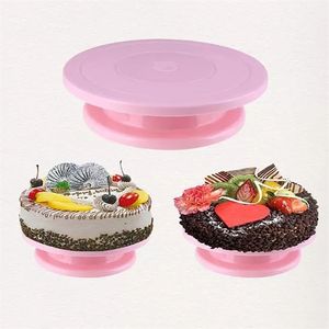 創造的なDIYのケーキのターンテーブルの滑り止めのプラスチック製の鍋の丸い用品スタンドベーキング装飾ロータリーテーブルキッチン210423