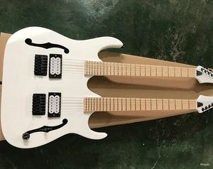 6 + 6 struny Białe ciało Double Neck Gitara elektryczna z czarnym sprzętem, szyją klonową, półgłostrą, zapewnia dostosowaną usługę
