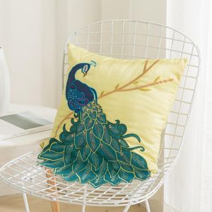 Cuscino / cuscino decorativo 45x45cm a mano paillettes applique 3d ricamato blu pavone di pavone tiro pillowcase sofà decor copertura cuscino
