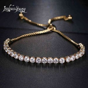 Mode Round Cubic Zirconia Tennis Justerbar Armband Bangle för Kvinnor Vit Guldfärg Kristall Armband Bröllop Smycken Present