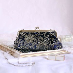 Bolsa feminina Rayon para festa com bordado de lantejoulas estilo corte retrô bolsa para vestido de noite bolso com fivela