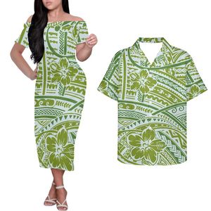 Casual Sukienki Hycool Niestandardowy Para Dopasowywanie Strój Hurtownie Polinezyjski Off Ramię Kwiatowa Sukienka Kobiety Eleganckie Suknie Dla Gościu Ślubnego