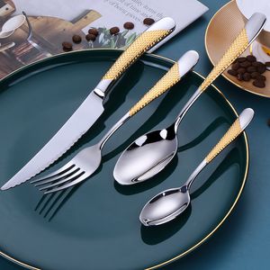 4pcs set bestick set rostfritt stål porslinduk kniv gaffel sked middag uppsättning kök server av hög kvalitet v2