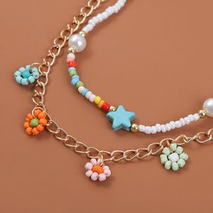 Mode guldmetallkedja blomma hängen halsband för kvinnor flerfärgade glaspärlor pärla handgjorda pärlhalsband