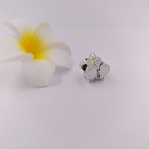 925 Sterling Silber Perlen Orchidee Weiß Emaille Charms Passend für europäischen Pandora-Stil Schmuck Armbänder Halskette 792074EN12 AnnaJewel