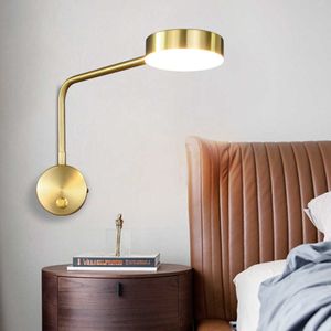 Morden LED Vägglampa Inomhus Golden Dekor Vägglampa 9W med brytare för hem Sovrum Bedside Living Room Aisle Sconces Armatur 210724