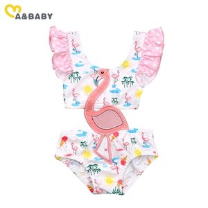 0-3Y Summer Infant Toddler Baby Kid Girls Flamingo Swimsuit Swimwear Ruffles Girl Bodysuit Bathing Suit 210515