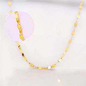 YUNLI Real K Gold Jewelry Necklace Simple Tile Chain Design Pure AU750 Pendant for Women Fine Gift