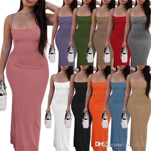 Long Dresses For Womens Designer Clothing 2022 Summer Ladies Rib Suspender Thread Peach Hip Multicolor Sexy Maxi Dress