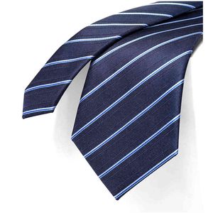 Brand Designer Blue Striped Tie For Men 8CM Wedding Business Fashion Luxury Dress Suit Silk Polyester Male Necktie With Gift Box