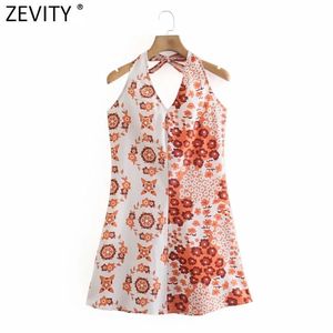 Kvinnor sexig v neck patchwork blommig tryck halter smock blus damer tillbaka dragkedja casual slank skjorta chic summer topps ls9307 210420