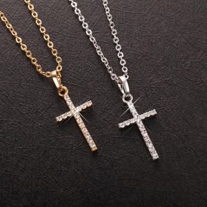 Fashion Female Cross Pendants Necklaces Gold Color Crystal Jewelry For Men/Women Wholesale