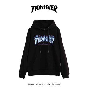 Thrasher Ice Fire Flame Sweater Hooded Wang Yibo039s Same Men039s and Women039s Loose Pullover 865