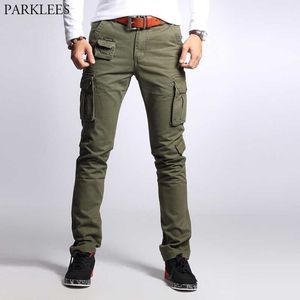 Męska armia Tactical Slim Fit Cargo Spodnie Bawełniane Casual Multi Pocket Outdoor Work Spodnie Mężczyźni Wojskowy Wędrówki Trekking Pantalons 210522