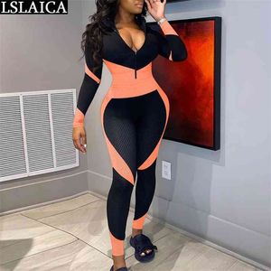 Skinny Jumpsuit for Women Long Sleeve Romper Autumn Plus Size Bodysuit Fashion Overalls Outfits Ropa De Mujer 210520