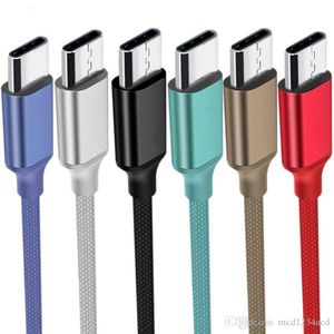 Nylonlegering Typ C Micro V8 Cables 1M 2M 3M 6ft 10ft USB Data Sync laddningskabel för Samsung S7 S8 S9 HTC LG Android -telefon