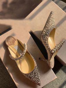 Famous Design London Baily Pumps Wedding Dress Bridal Shoes Women Sexy Pointed Toe High Heels Ankle Strap Bailey Pearl Crystal Lady Luxury Walking