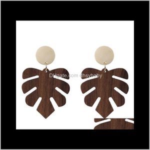 Ljuskrona leverans 2021 Vinatge Ethnic Lefe Shape Pendant örhängen för kvinnor Vintage African Wood Drop Dangle Earring Statement Party Je