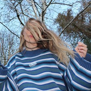 Harajuku Striped Shirt Cotton Pullover Cute High Street Women Sweaters and Pullovers Long Sweater 210805