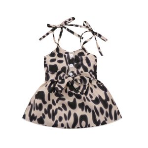 9M-4Y Sommer Kleinkind Kind Mädchen Leopard Kleider Ärmellose Bogen Tutu Für Kinder Kostüme 210515