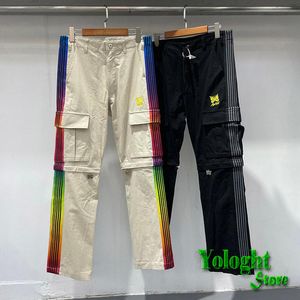 Pantaloni da uomo Nero Khaki Tooling Style Needles AWGE Pantaloni Colore rimovibile Fettuccia Uomo Donna Qualità Coulisse Allentato Casual