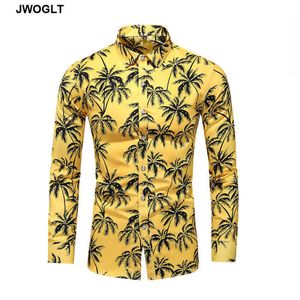 45KG-120KG hommes décontracté cocotier imprimé chemises hawaïennes à manches longues boutonné Aloha automne hauts 5XL 6XL 7XL 210528