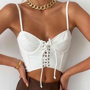 Кружева передних летних черных камбами для женщин Slim High Street Bandage Bandage Crop Top Party Club Женская мода Tops Blouse Y2K 210427