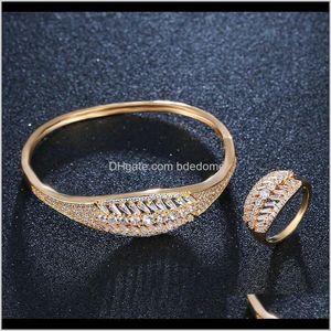 Brincos colar conjunto entrega de gota 2021 Dazz Deluxe planta folha cúbica cz zircon anel na moda bracelete africano pulseira boêmio mulheres ouro