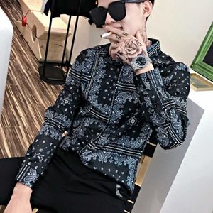 Moda Vintage Camisa dos homens de manga comprida Streetwear Camisa Casual Nightclub Partido Social Blusa Homens Chemise Homme 210527