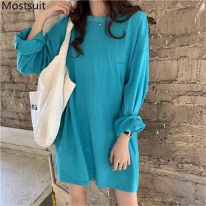 Casual Loose T Shirt Tops Women Letters Embroidered Full Sleeve O-neck Long Tees Oversized Fashion Basic Ladies T-shirts 210513