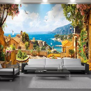 Mural Mural 3D papel de parede bonito casa de flores com vista romântica vista mar sala de estar quarto cozinha decoração de casa pintura papéis de parede