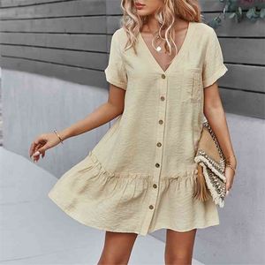 カジュアルな緩い夏のドレスシャツの女性ボタンアップオフィスワークショートドレスvestidos Beach Boho Shirtドレス女性プラスサイズ210415